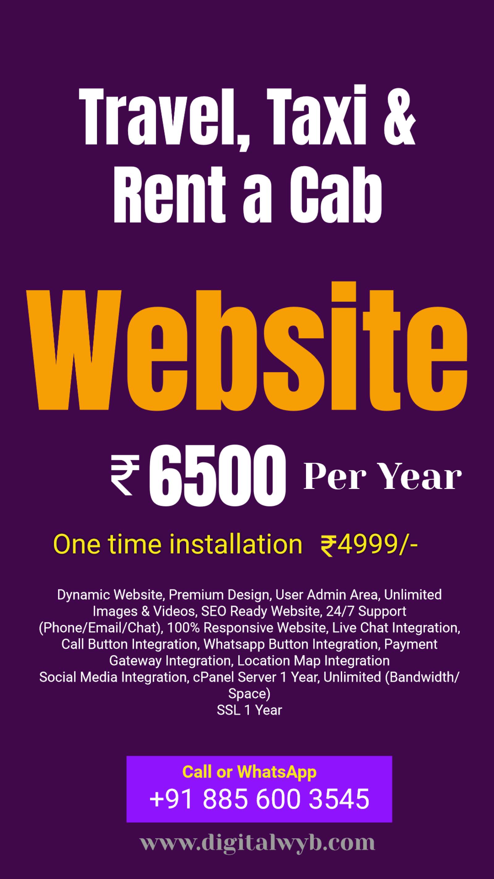 Create Your Digital Presence with Our All-Inclusive Travel, Taxi & Cab Rental Website Package at Just ₹6500/Year!